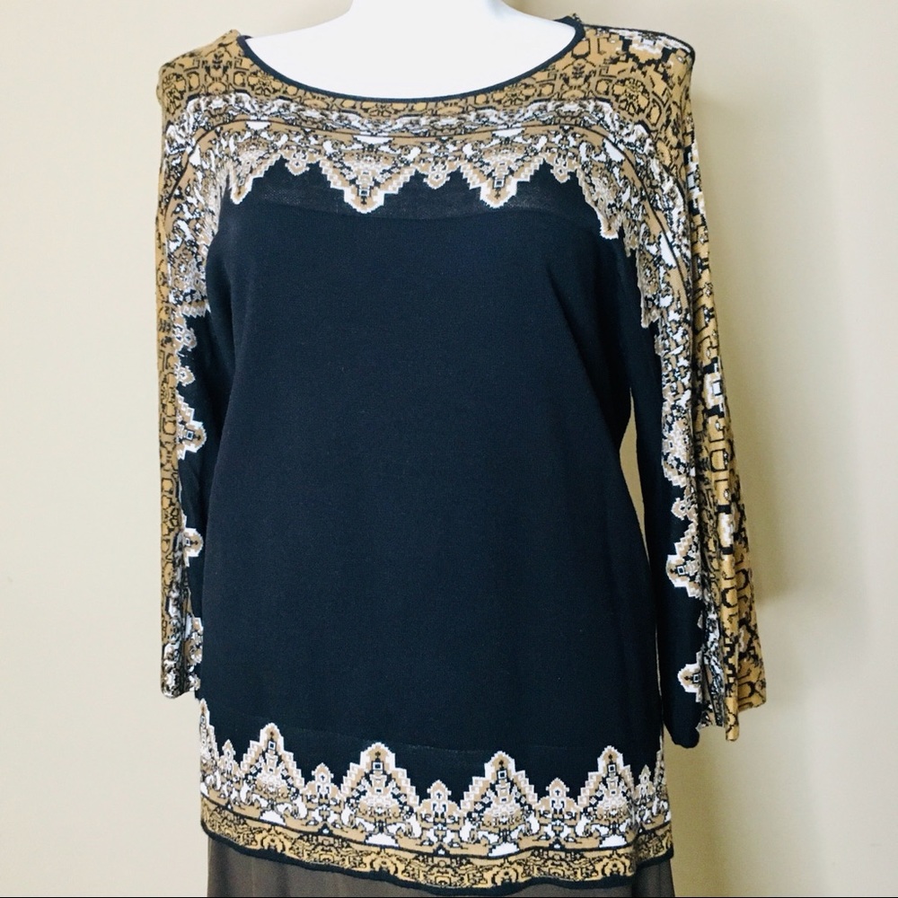 Womens Black Gold Stretch Knit Top Plus Size 2X - Picture 1 of 6